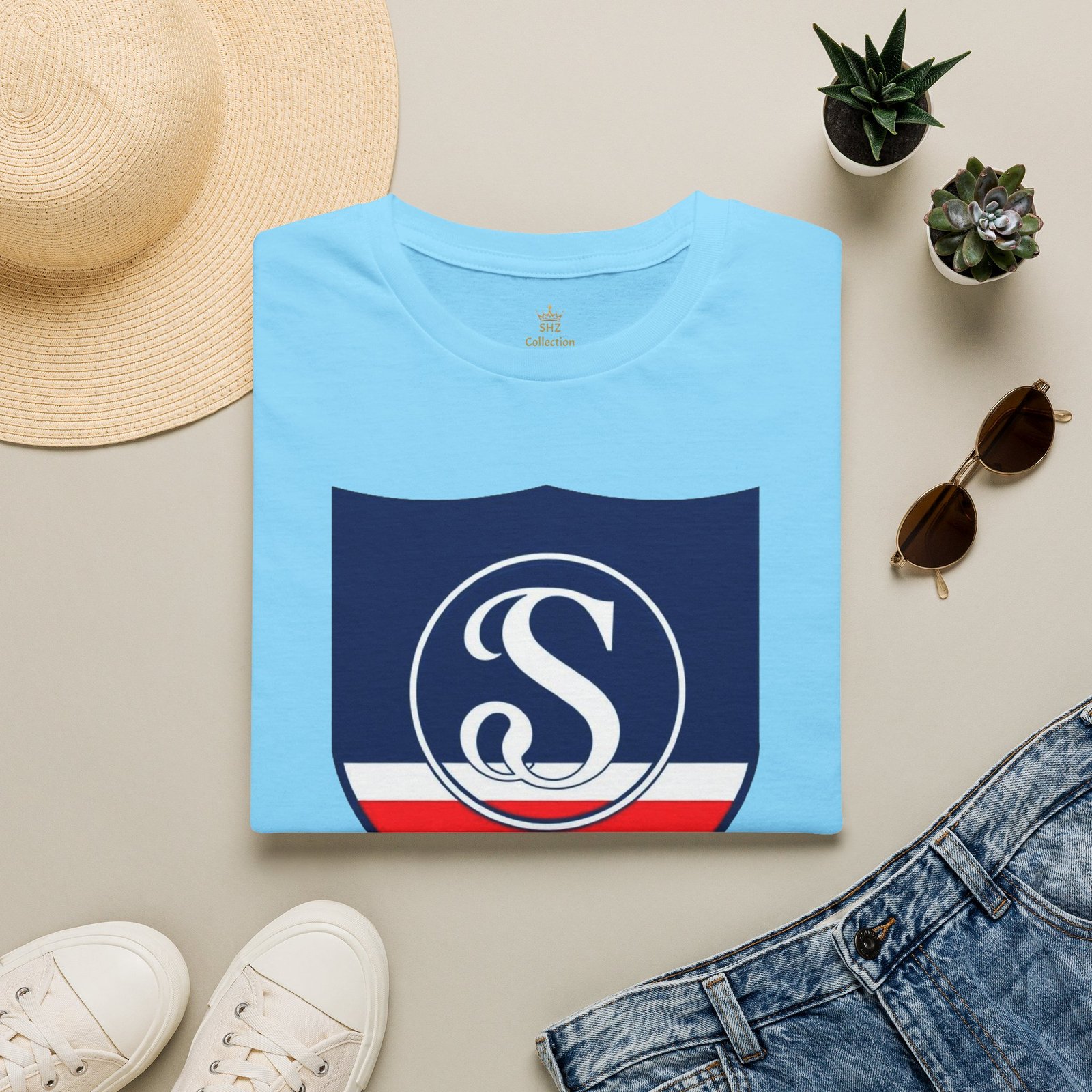 Shield Logo T‑Shirt — Navy Monogram 'S' with Red & White Stripe - Image 61