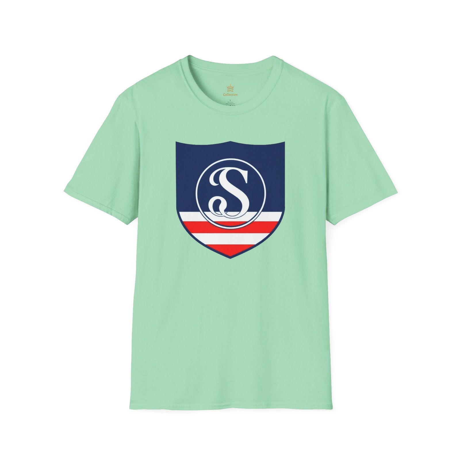 Shield Logo T‑Shirt — Navy Monogram 'S' with Red & White Stripe - Image 41
