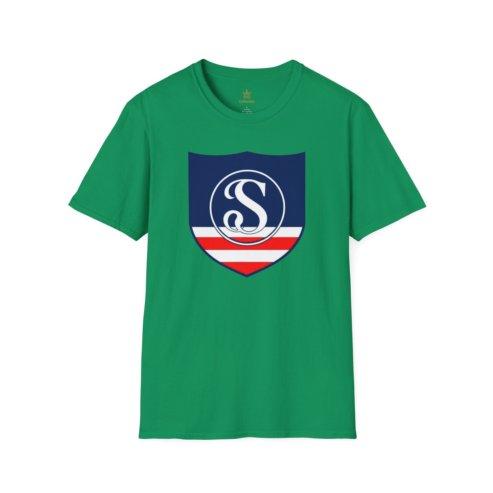 Shield Logo T‑Shirt — Navy Monogram 'S' with Red & White Stripe - Image 49