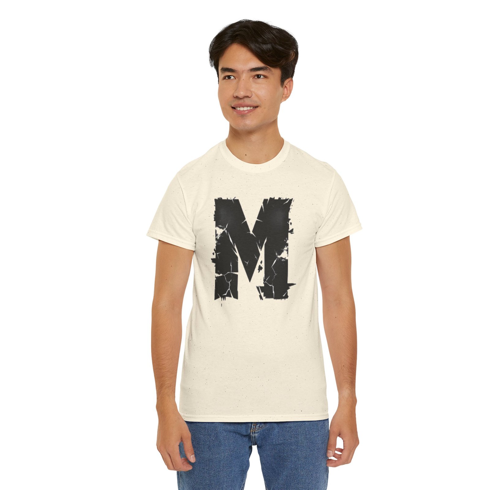 Distressed Black 'M' Graphic Tee — Monogram Initial Shirt - Image 27