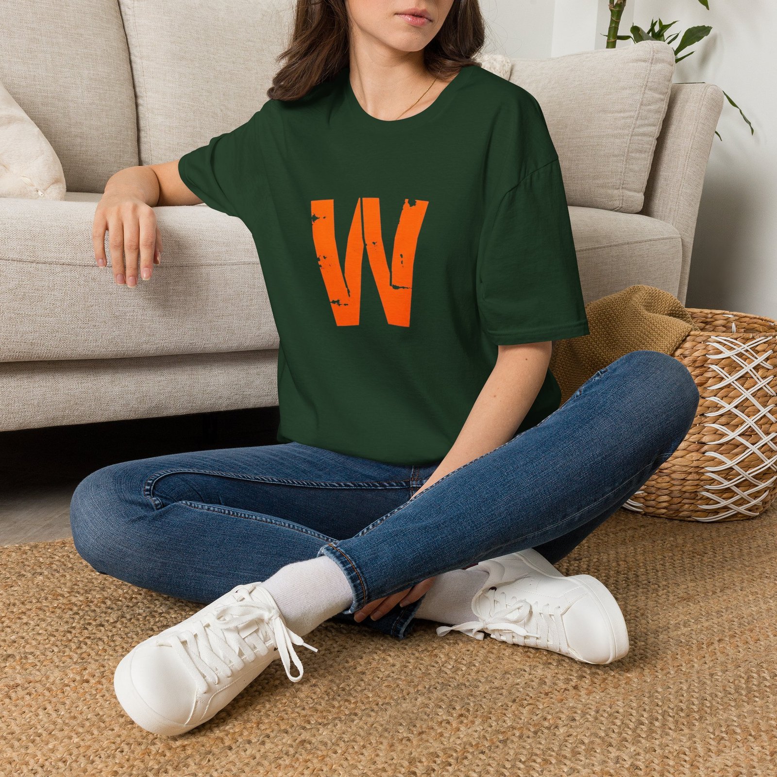 Distressed Orange 'W' Graphic T-Shirt - Image 52