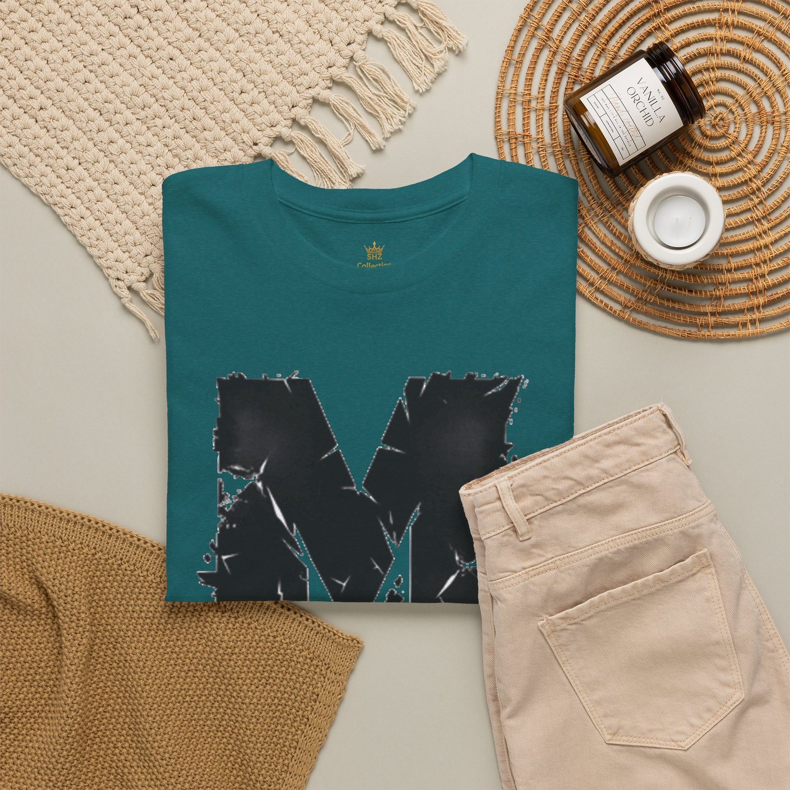Distressed Black 'M' Graphic Tee — Monogram Initial Shirt - Image 45