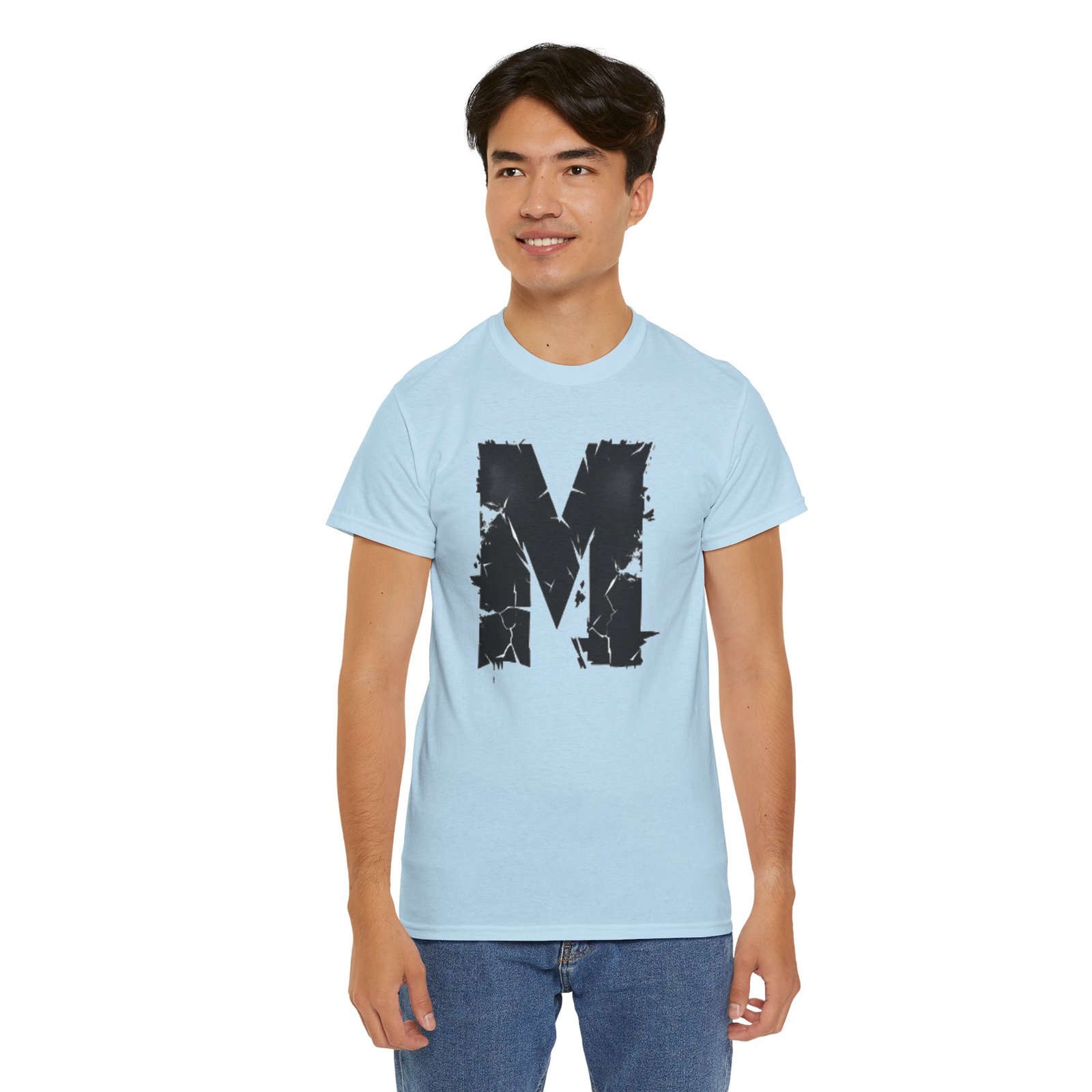 Distressed Black 'M' Graphic Tee — Monogram Initial Shirt - Image 55