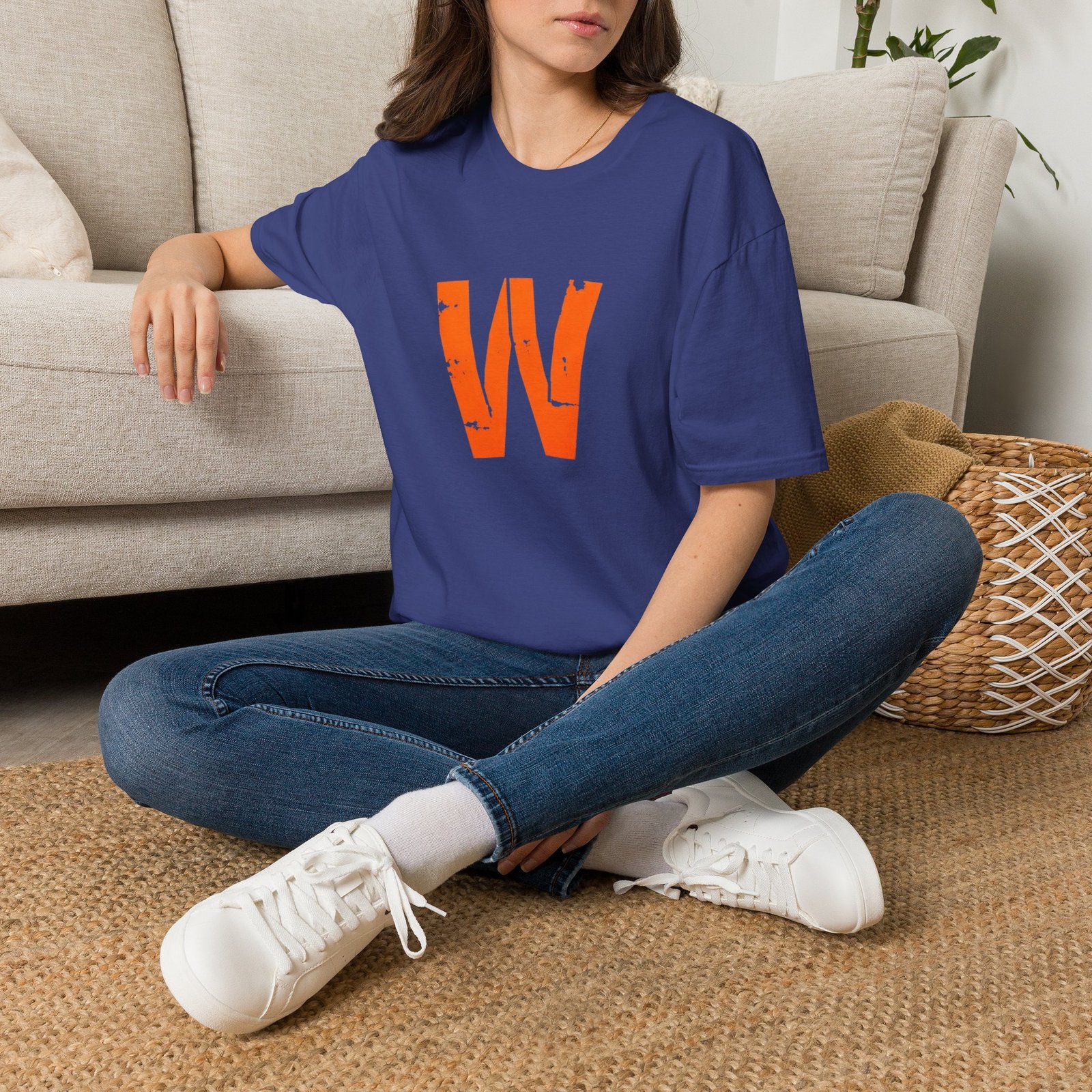 Distressed Orange 'W' Graphic T-Shirt - Image 76