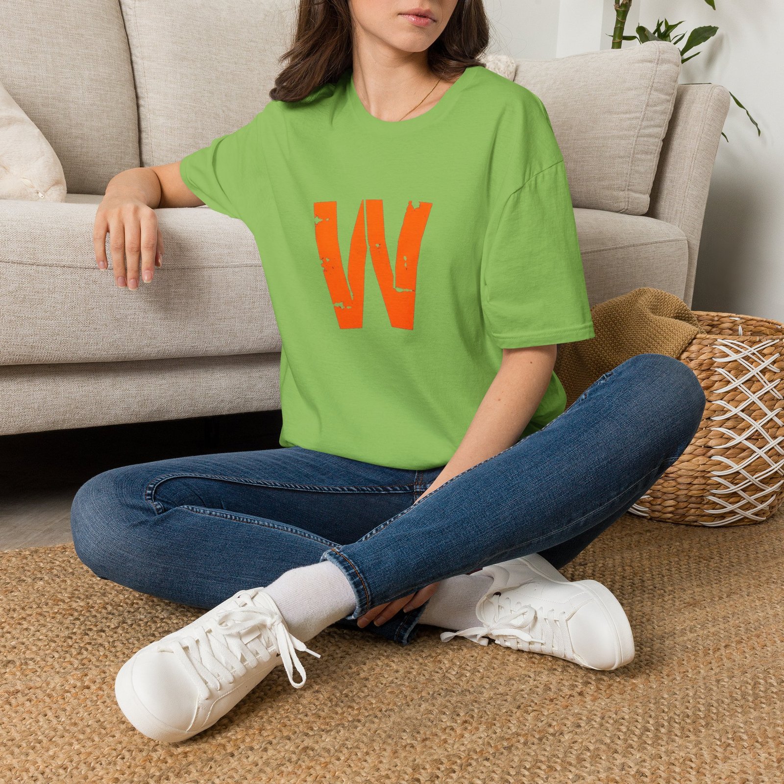 Distressed Orange 'W' Graphic T-Shirt - Image 44
