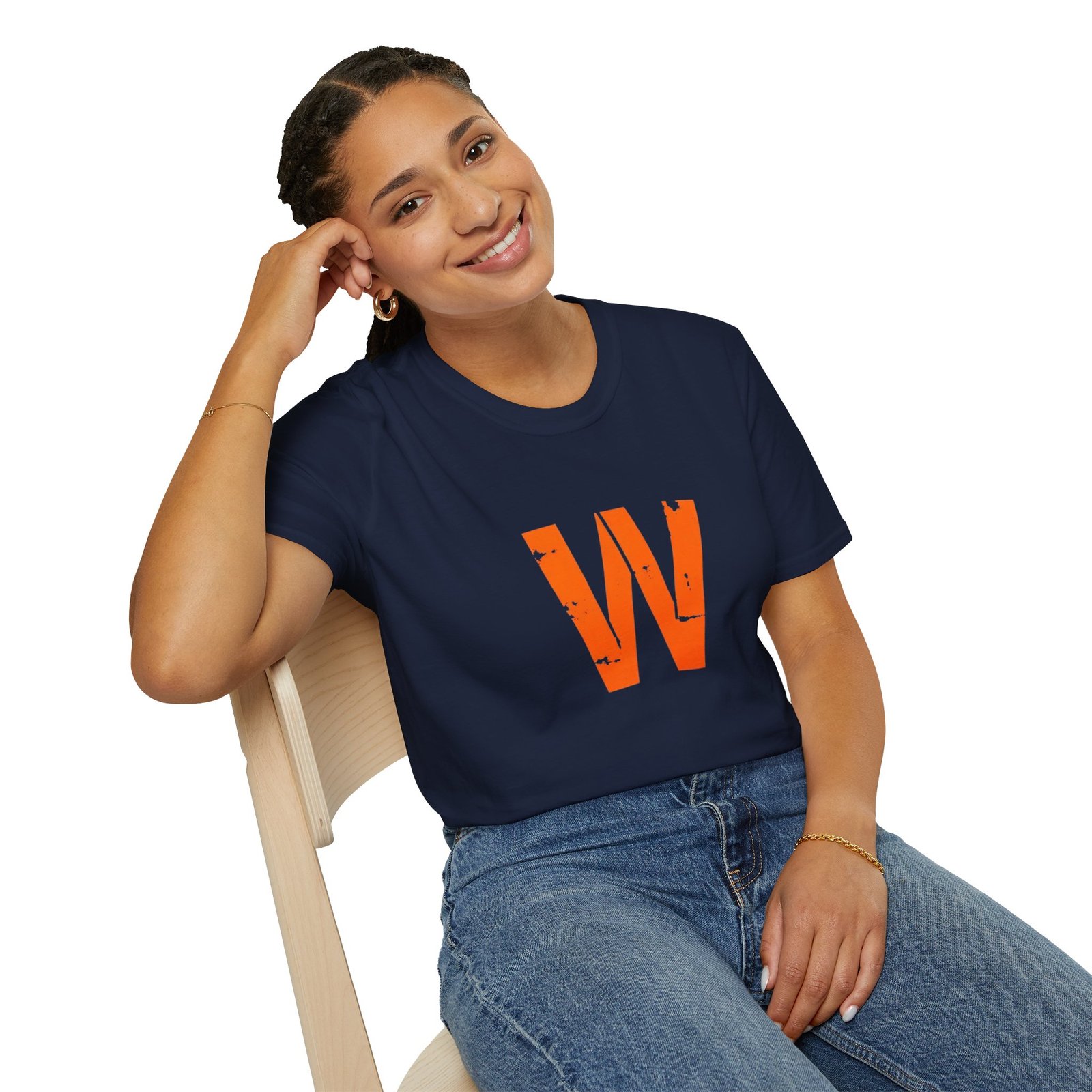 Distressed Orange 'W' Graphic T-Shirt - Image 86