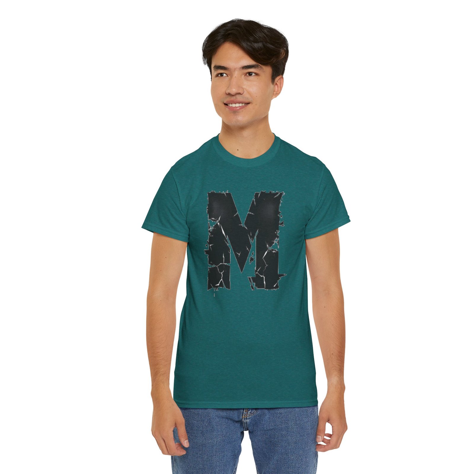 Distressed Black 'M' Graphic Tee — Monogram Initial Shirt - Image 48
