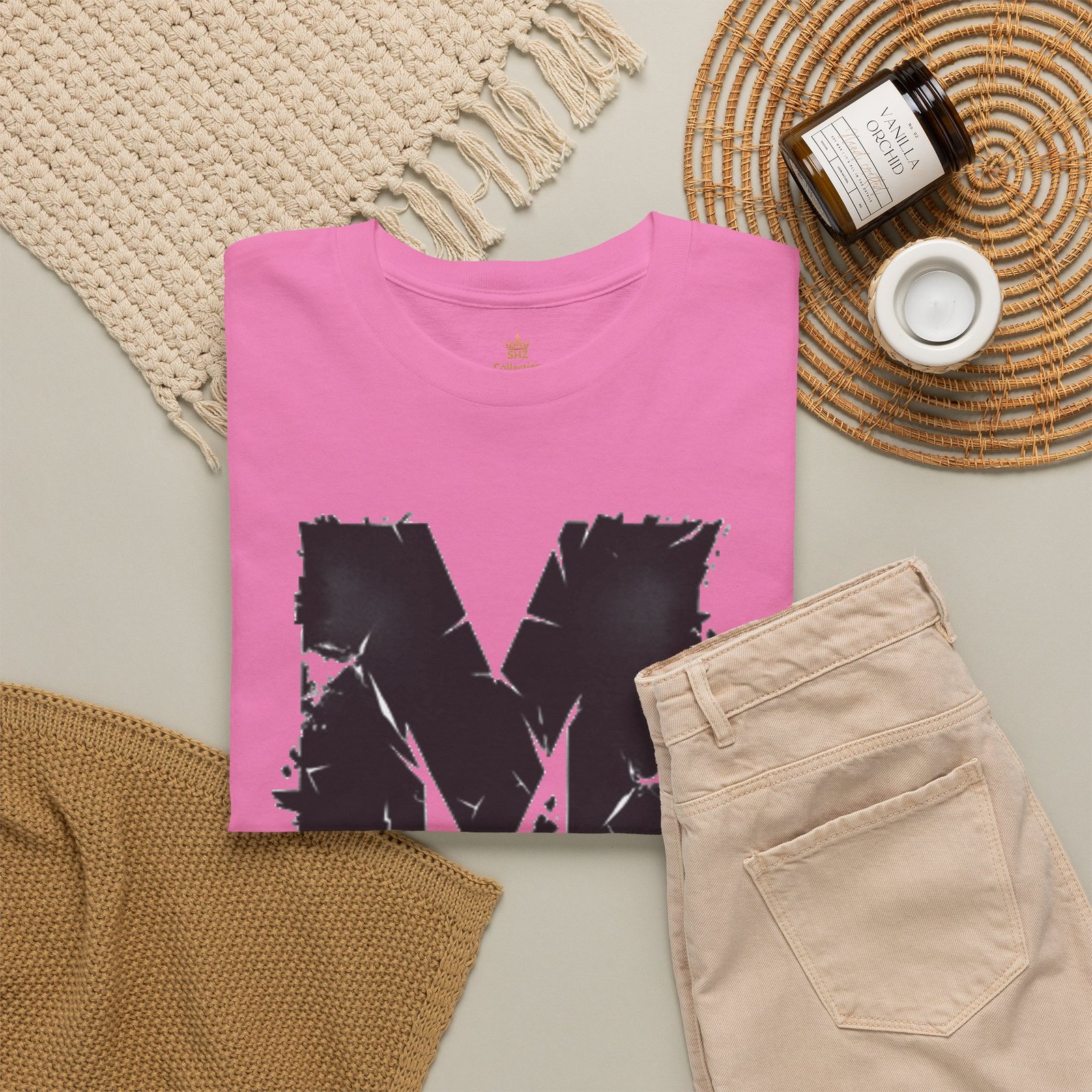 Distressed Black 'M' Graphic Tee — Monogram Initial Shirt - Image 73