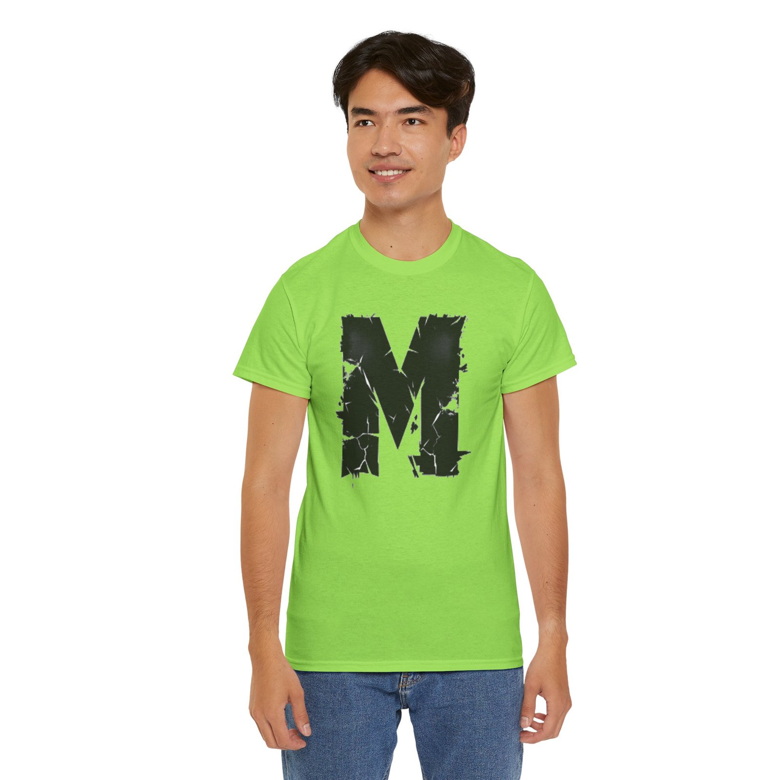 Distressed Black 'M' Graphic Tee — Monogram Initial Shirt - Image 34