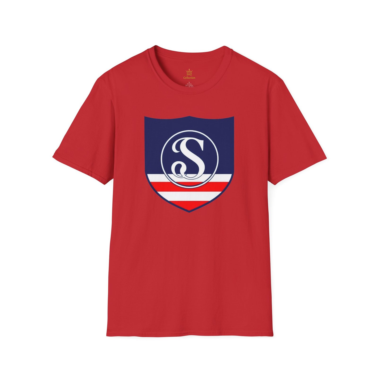 Shield Logo T‑Shirt — Navy Monogram 'S' with Red & White Stripe - Image 97
