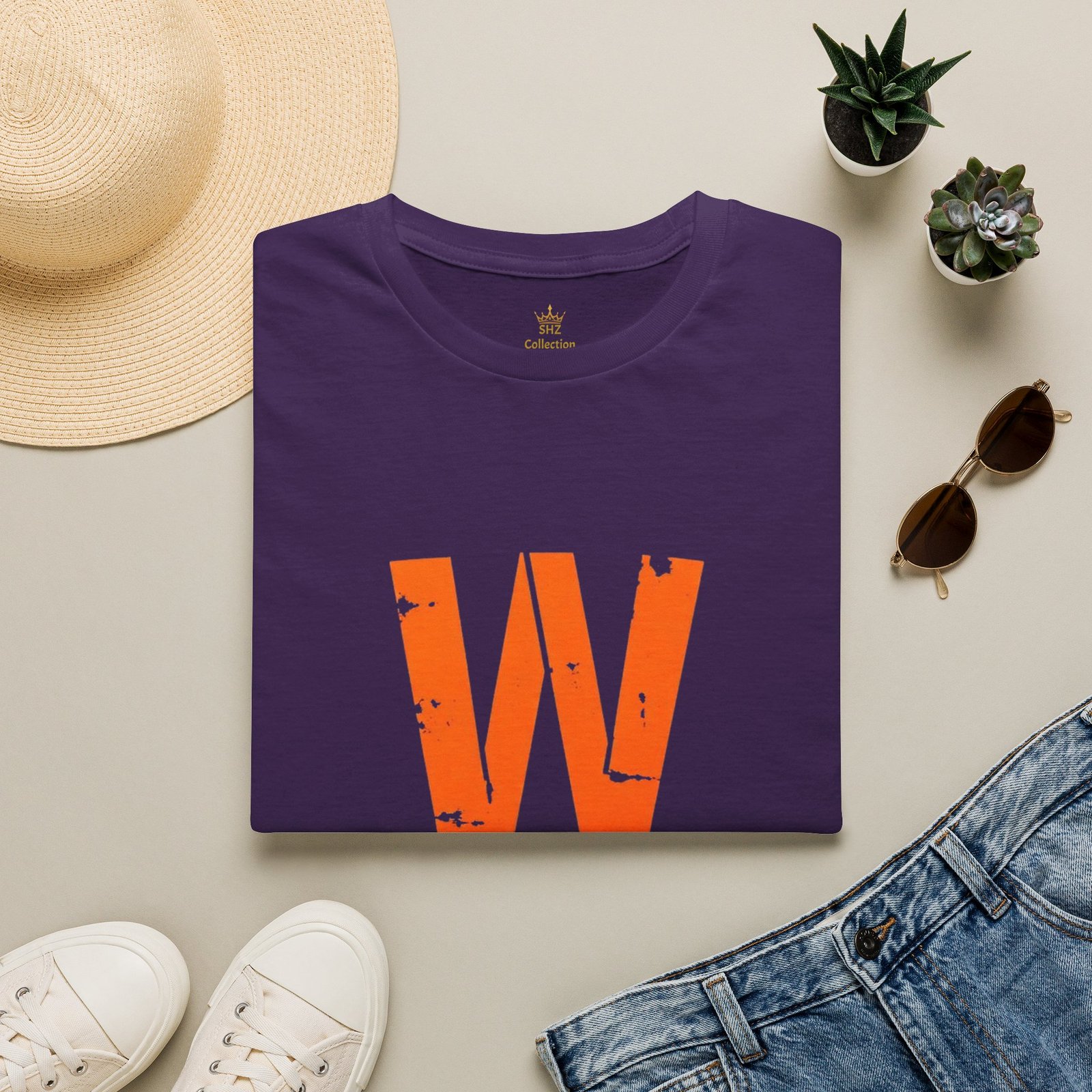 Distressed Orange 'W' Graphic T-Shirt - Image 93