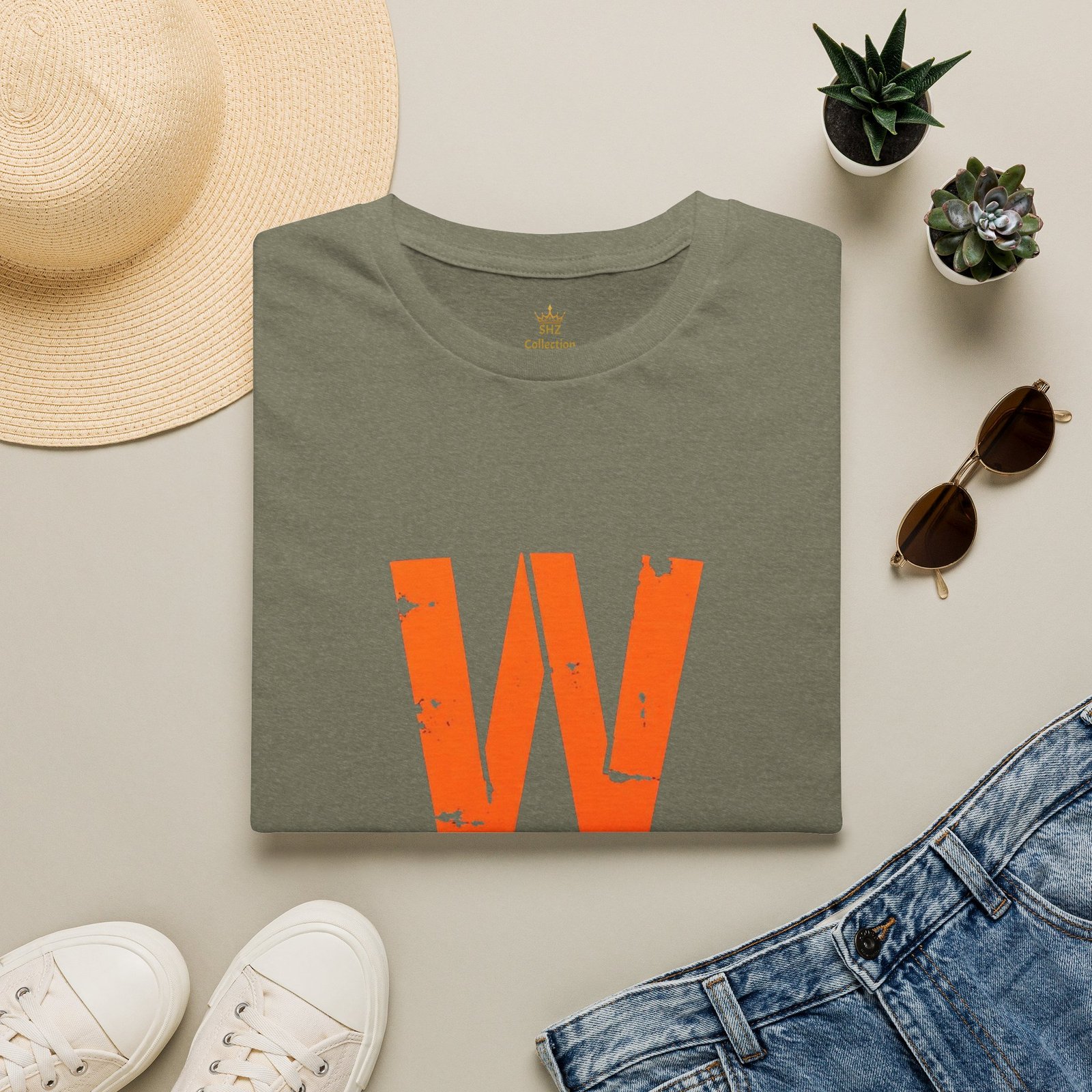 Distressed Orange 'W' Graphic T-Shirt - Image 29