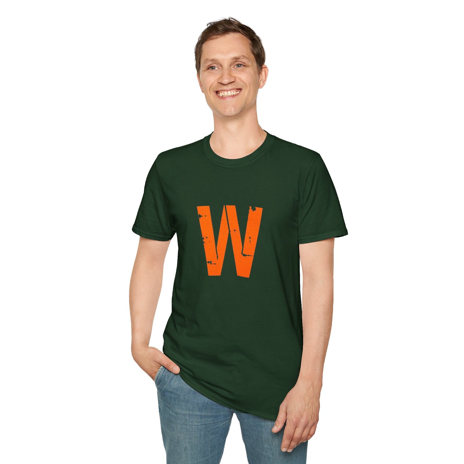 Distressed Orange 'W' Graphic T-Shirt - Image 55