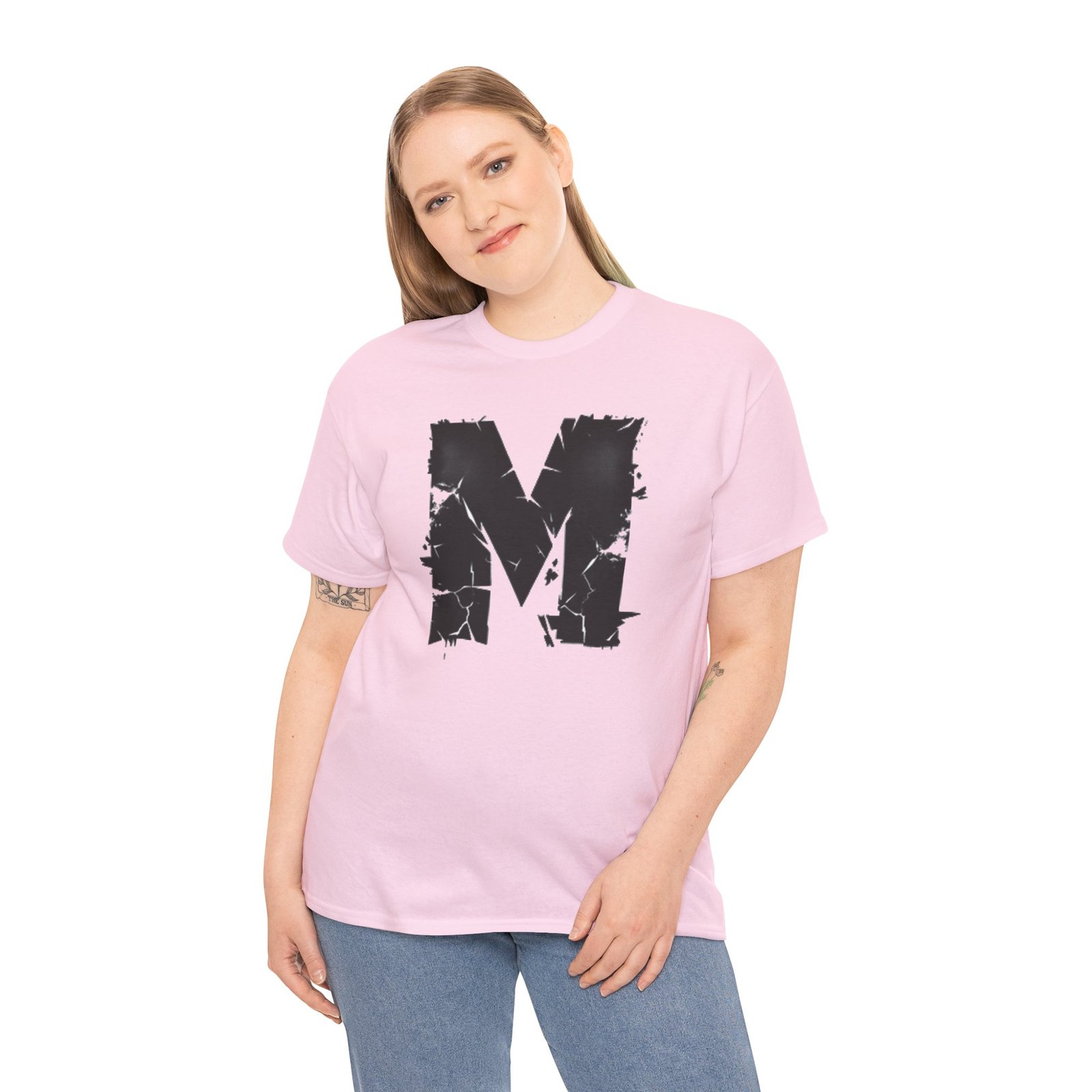 Distressed Black 'M' Graphic Tee — Monogram Initial Shirt - Image 68