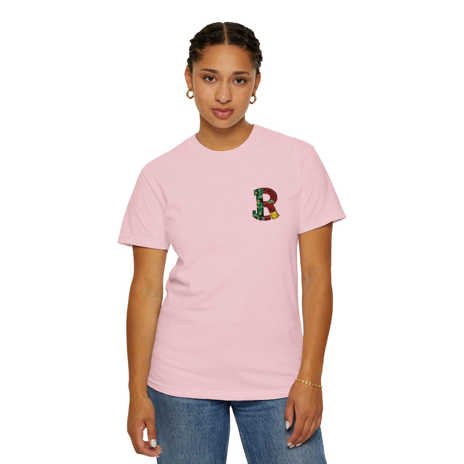 Floral Letter R Pocket T-Shirt — Botanical Monogram Tee - Image 74