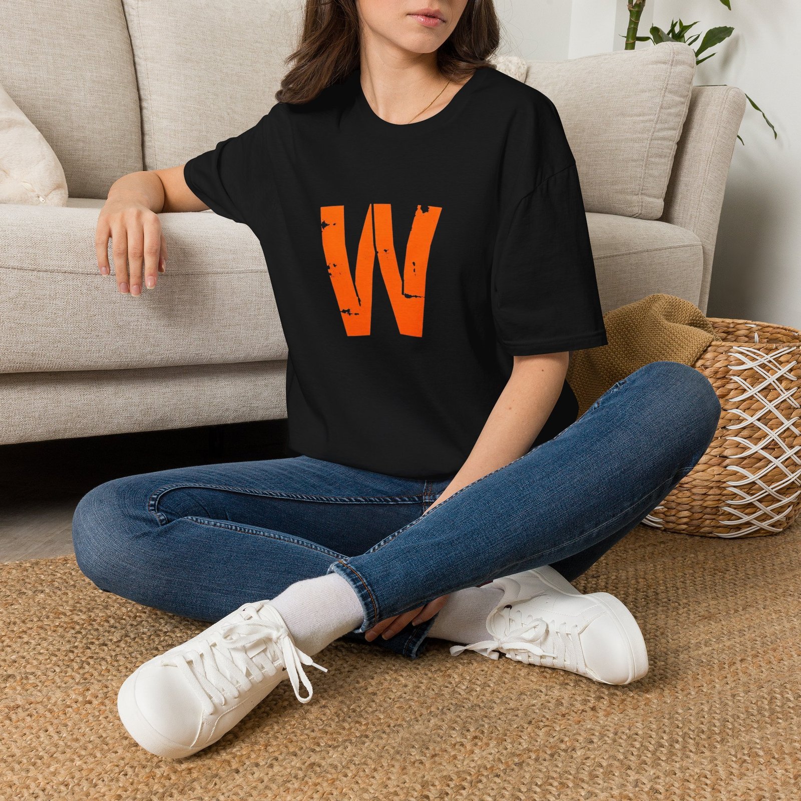 Distressed Orange 'W' Graphic T-Shirt - Image 5