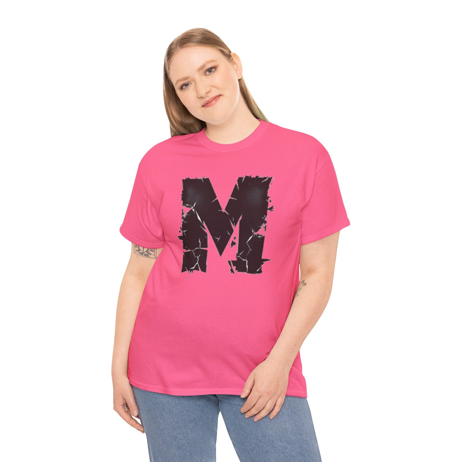Distressed Black 'M' Graphic Tee — Monogram Initial Shirt - Image 82