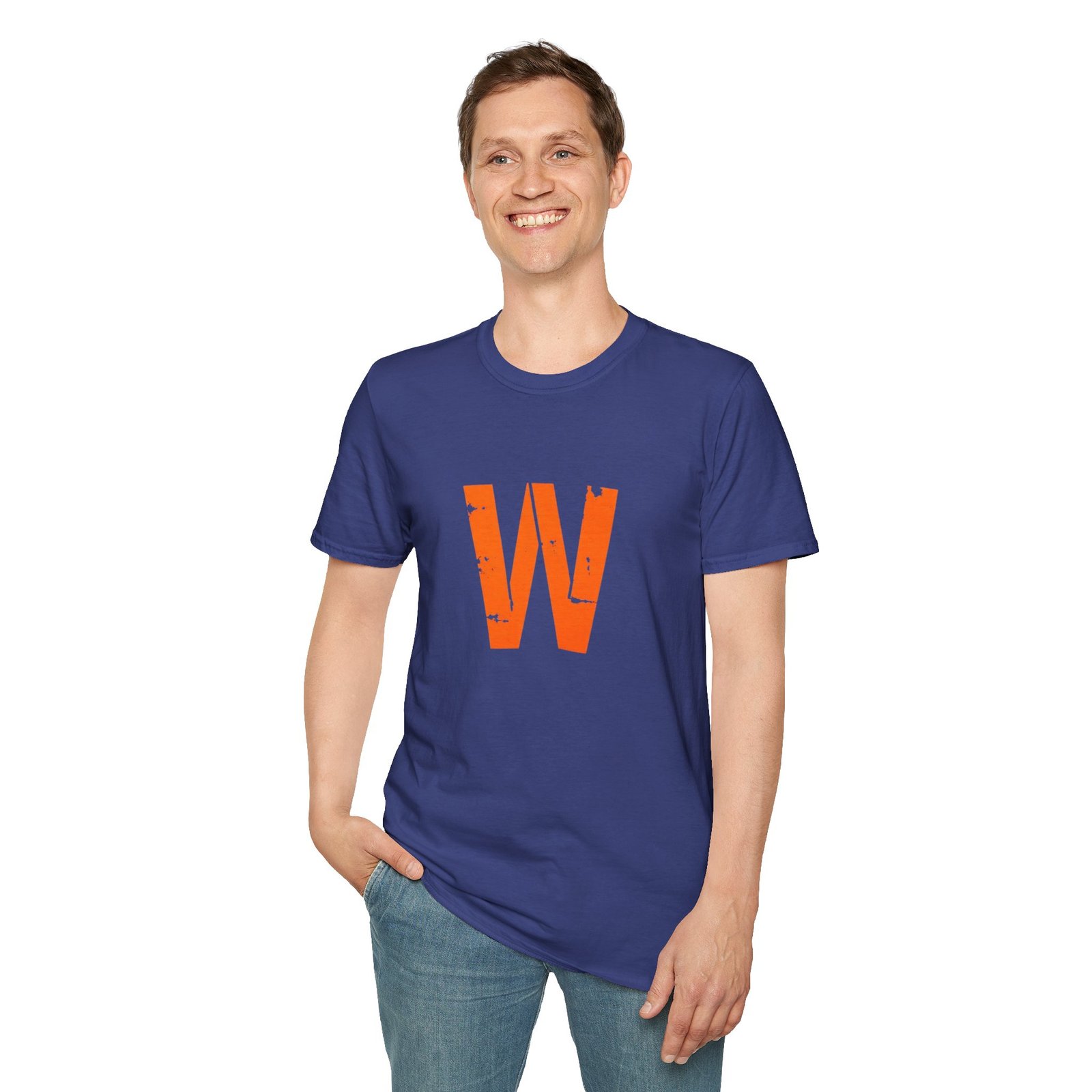 Distressed Orange 'W' Graphic T-Shirt - Image 79