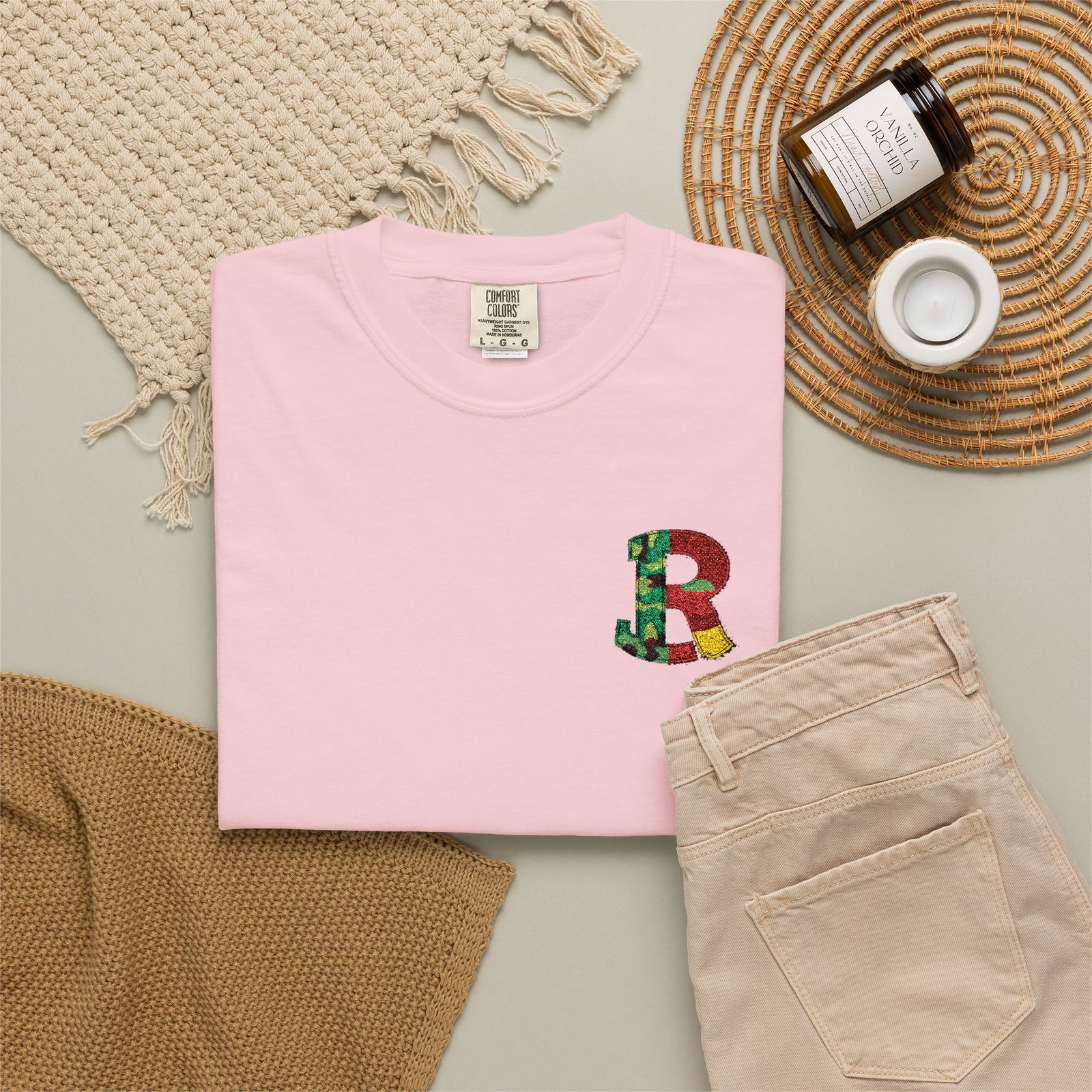 Floral Letter R Pocket T-Shirt — Botanical Monogram Tee - Image 76