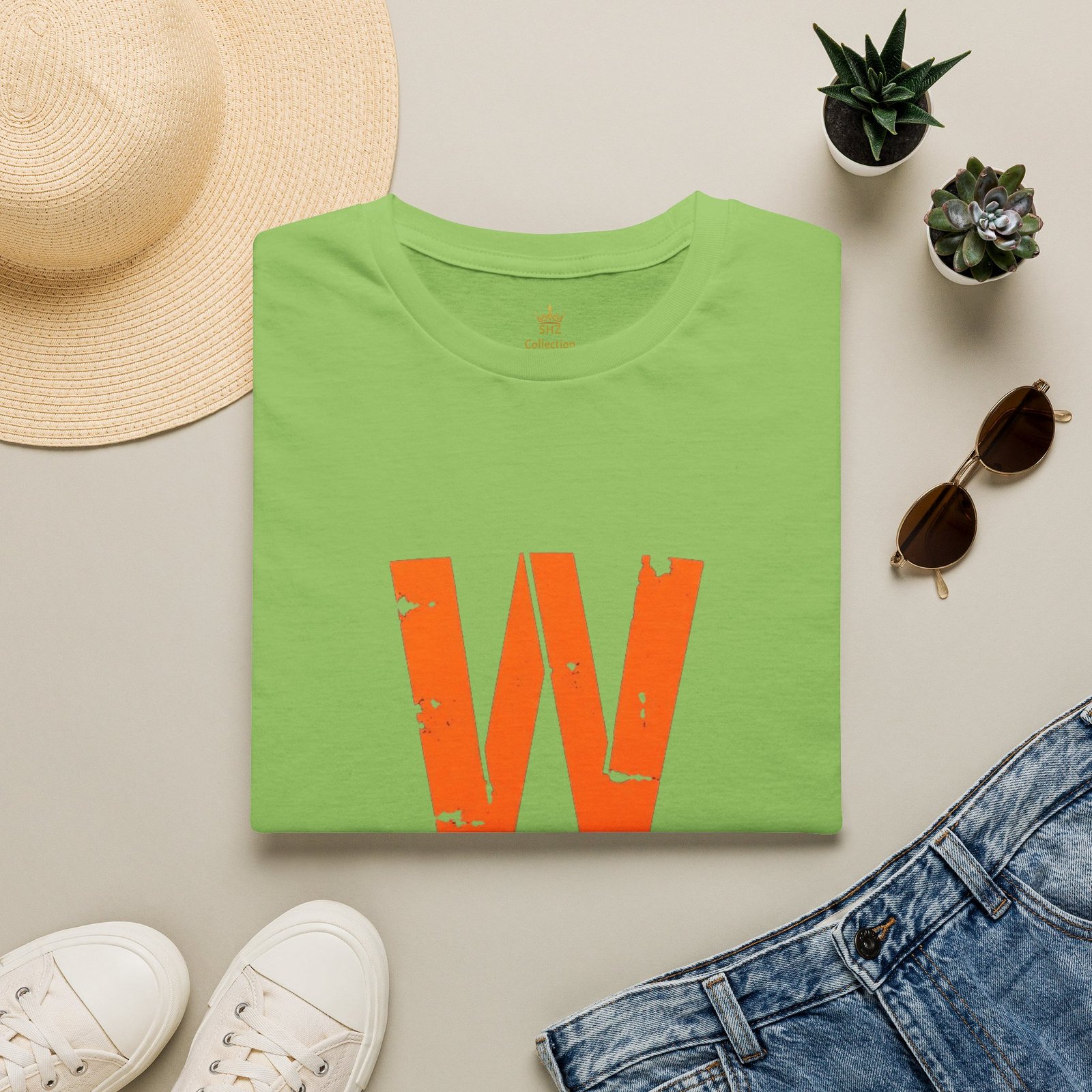 Distressed Orange 'W' Graphic T-Shirt - Image 45