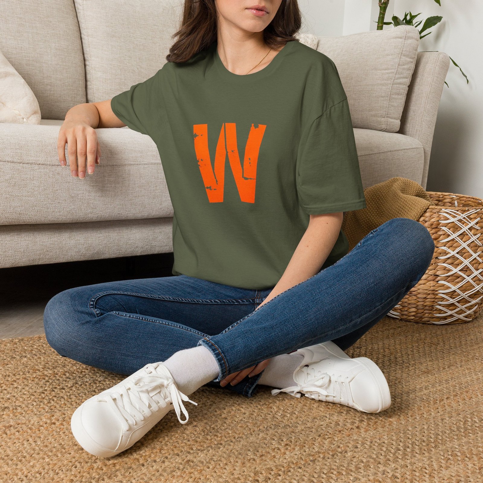Distressed Orange 'W' Graphic T-Shirt - Image 36