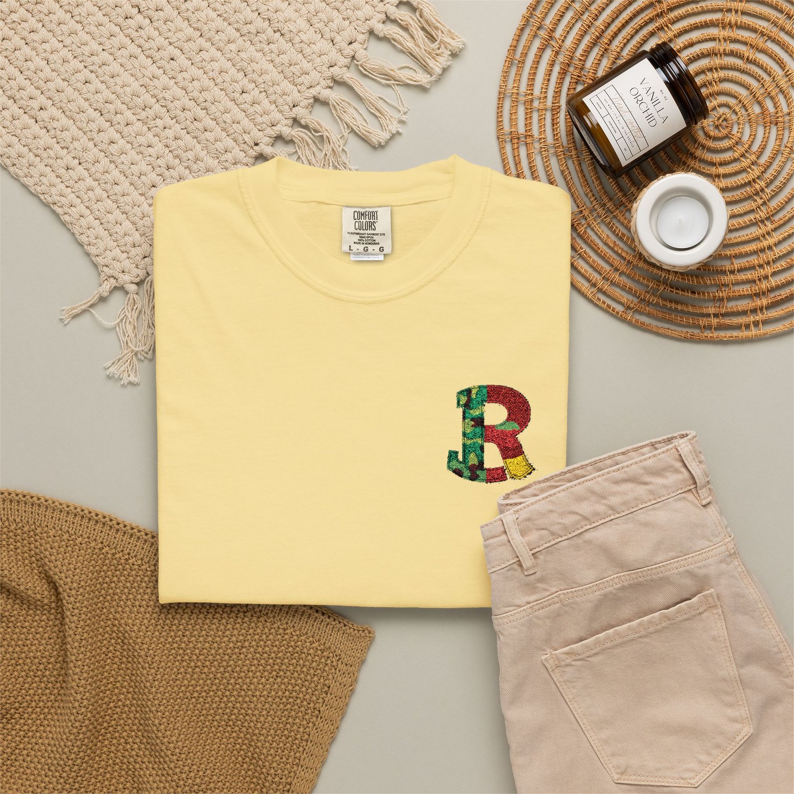 Floral Letter R Pocket T-Shirt — Botanical Monogram Tee - Image 27