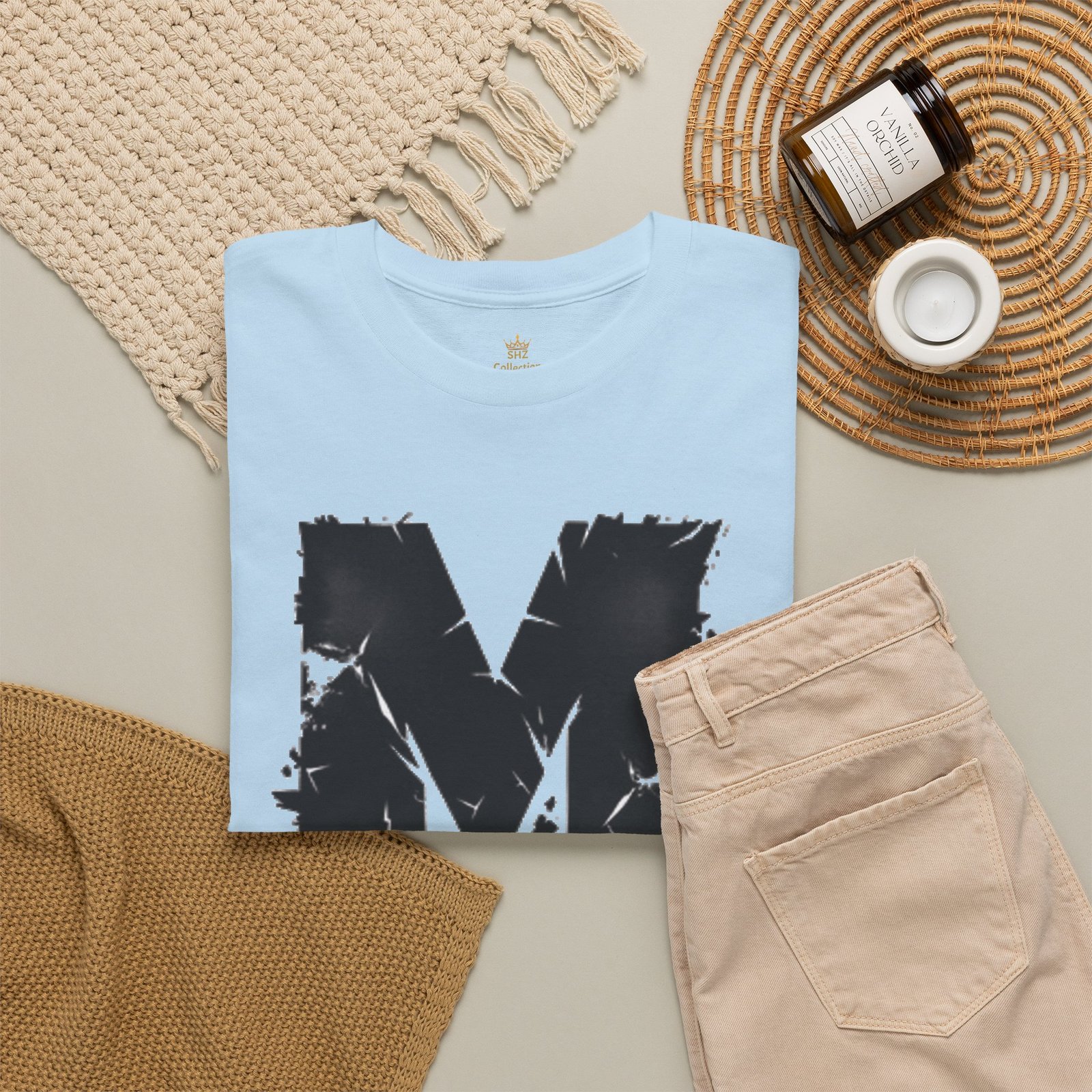 Distressed Black 'M' Graphic Tee — Monogram Initial Shirt - Image 52