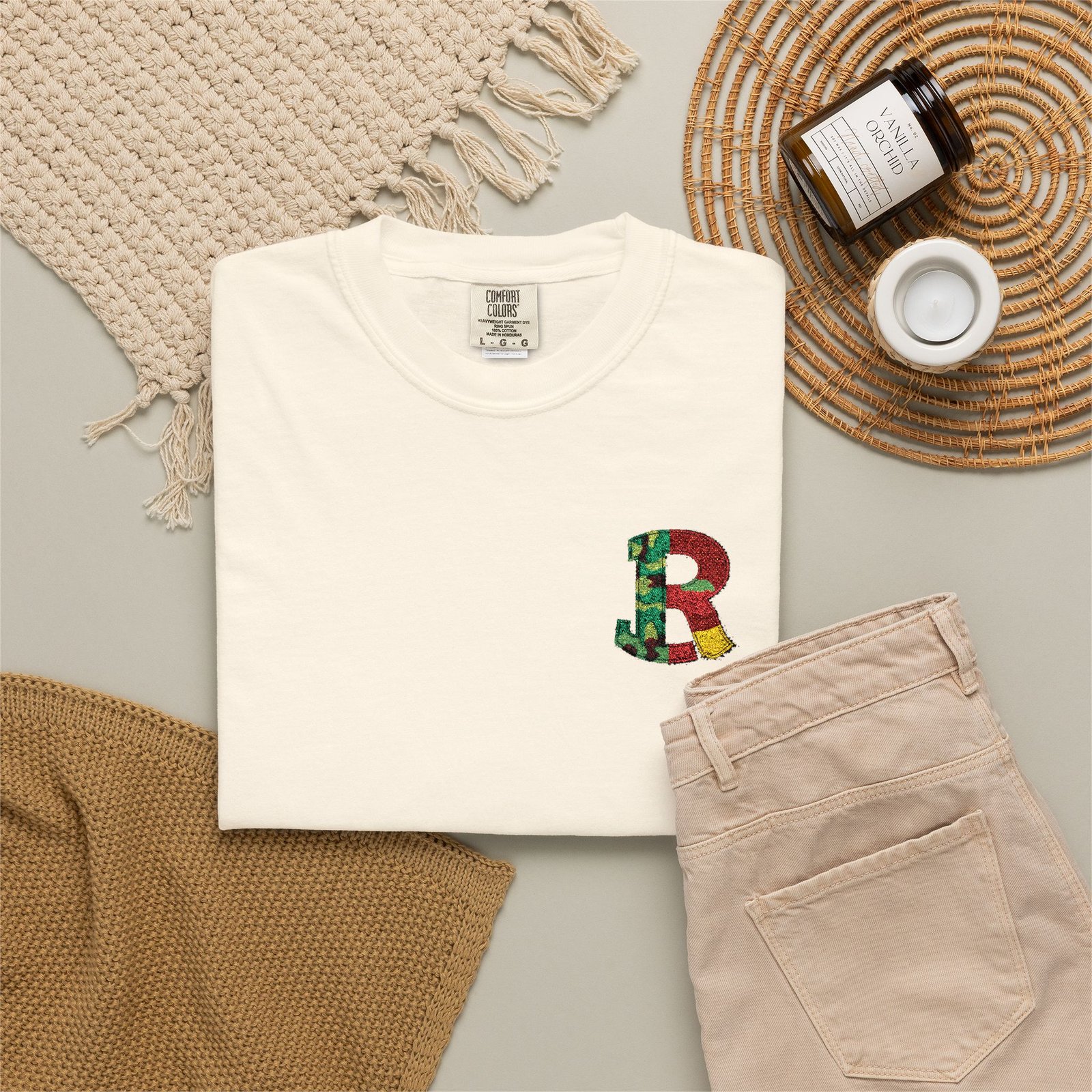 Floral Letter R Pocket T-Shirt — Botanical Monogram Tee - Image 20