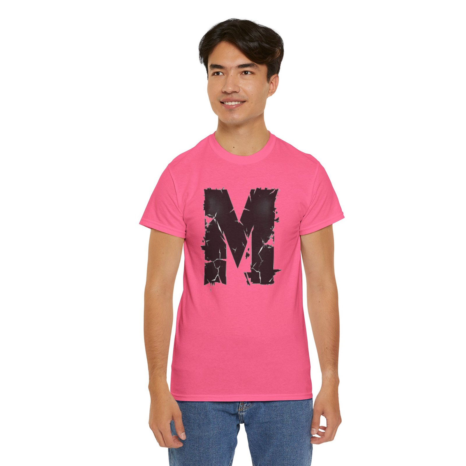Distressed Black 'M' Graphic Tee — Monogram Initial Shirt - Image 83