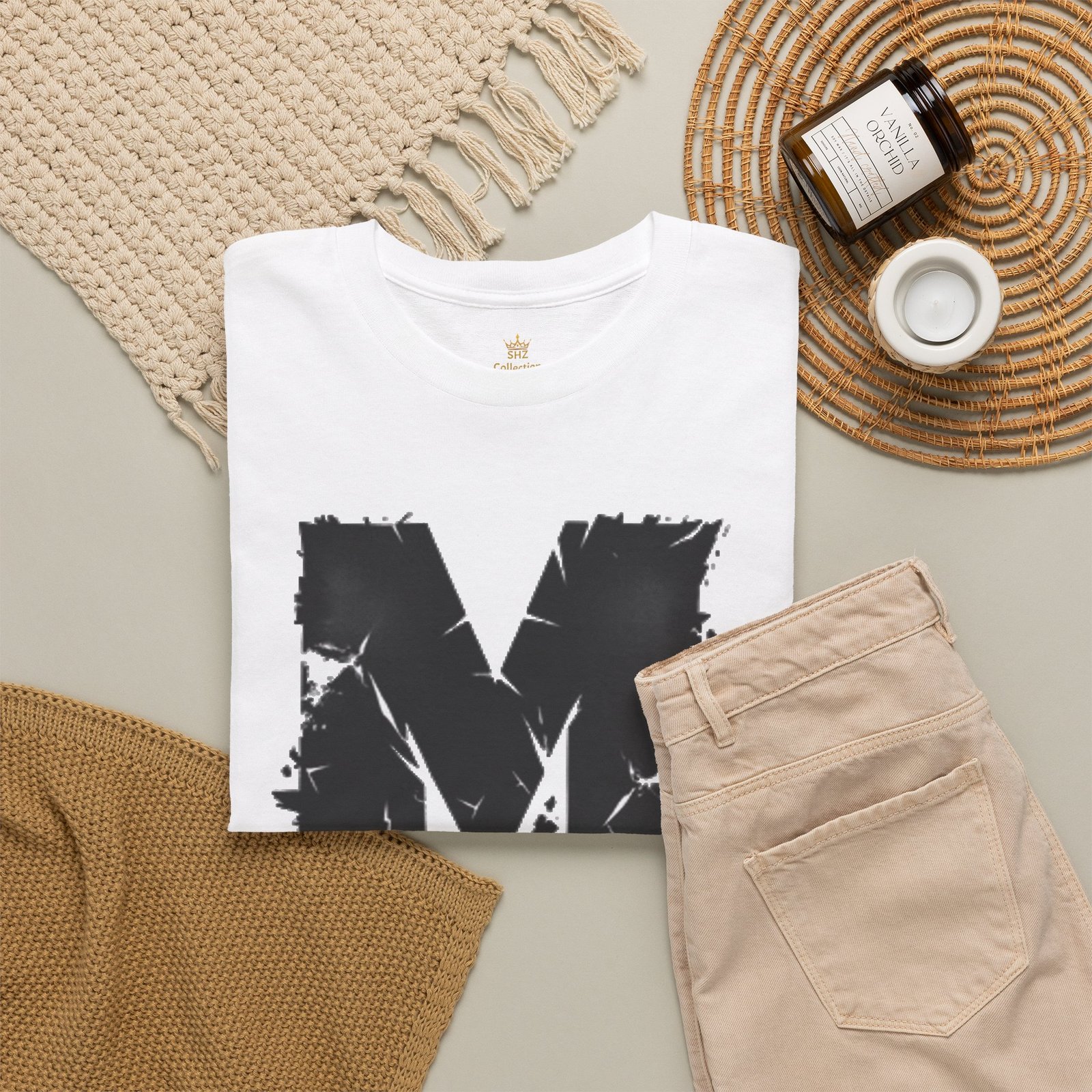 Distressed Black 'M' Graphic Tee — Monogram Initial Shirt - Image 4