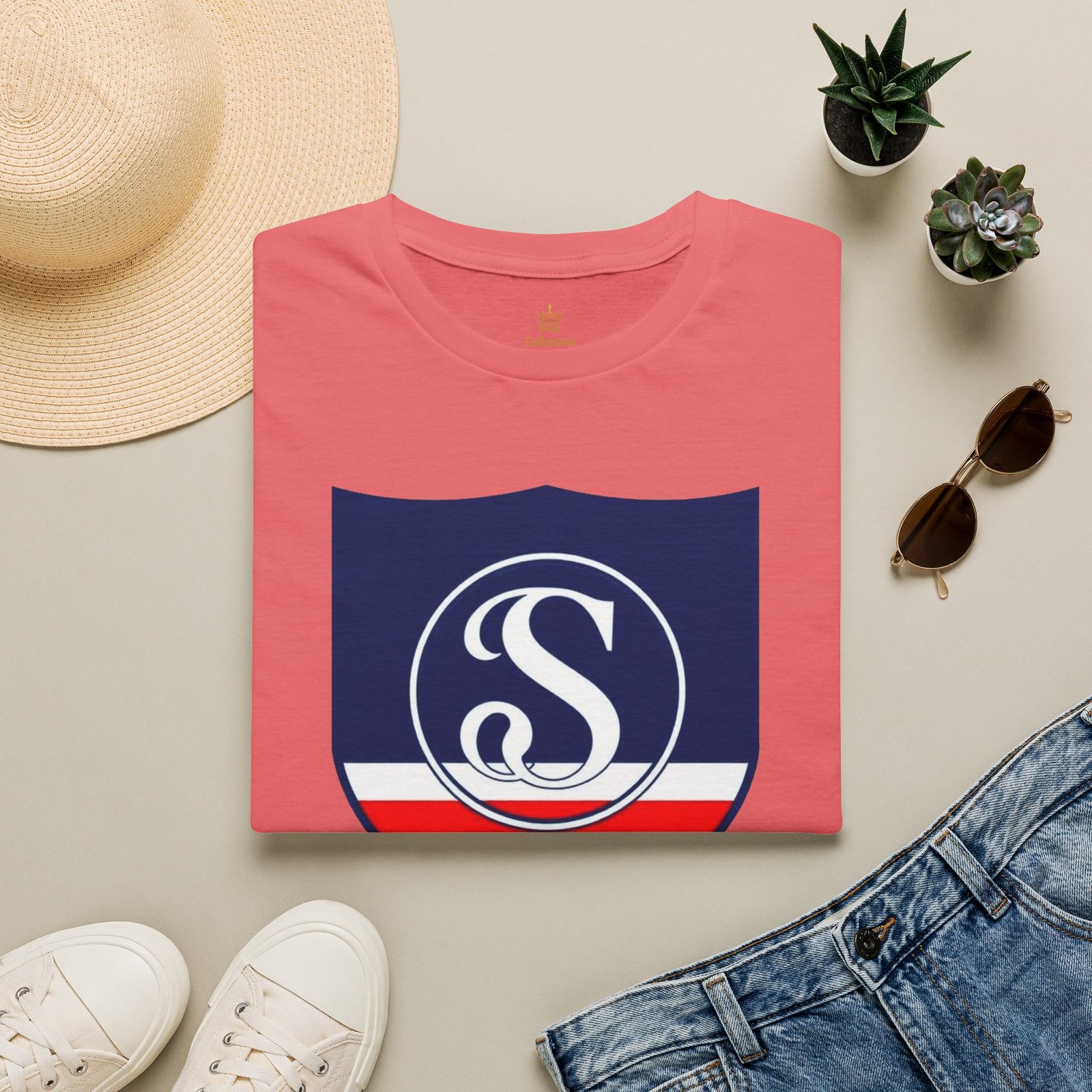 Shield Logo T‑Shirt — Navy Monogram 'S' with Red & White Stripe - Image 13