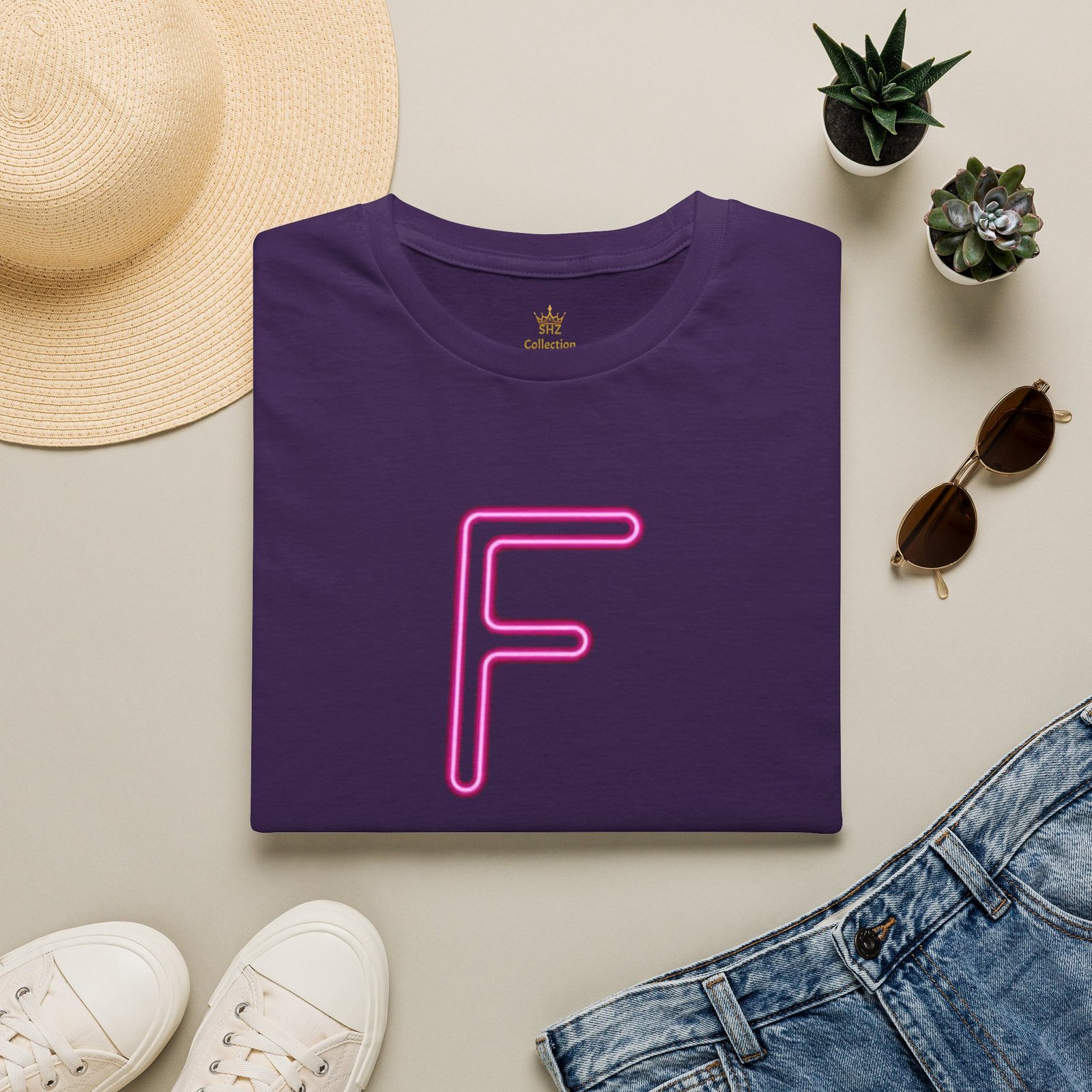 Neon Pink 'F' Graphic T-Shirt — Retro Letter Tee - Image 52