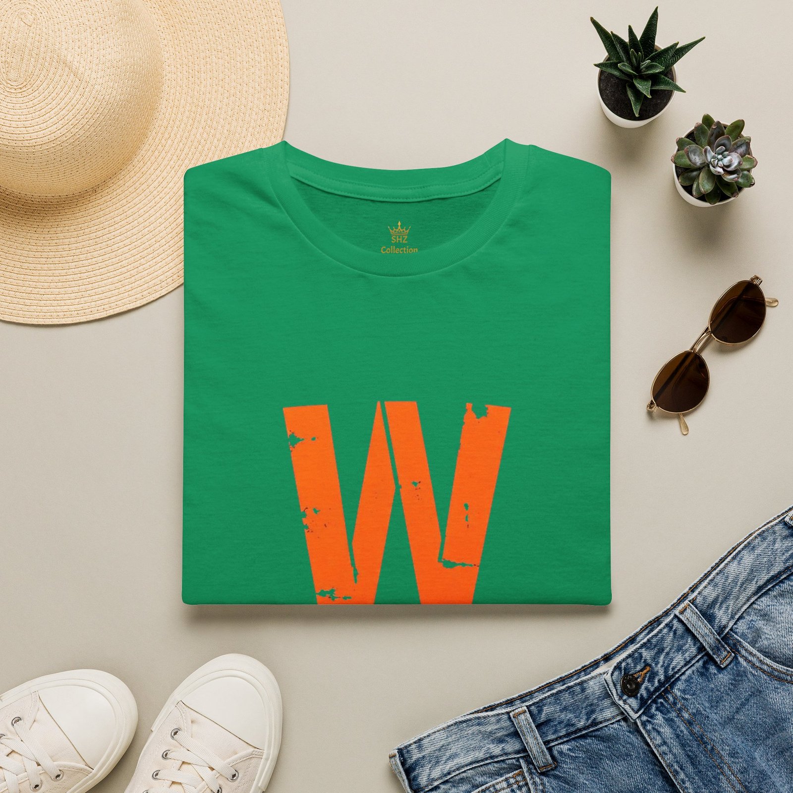 Distressed Orange 'W' Graphic T-Shirt - Image 61