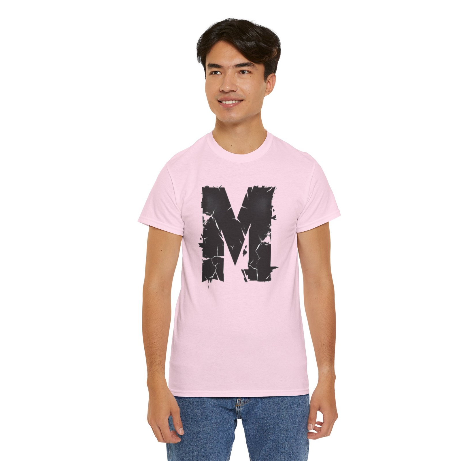 Distressed Black 'M' Graphic Tee — Monogram Initial Shirt - Image 69