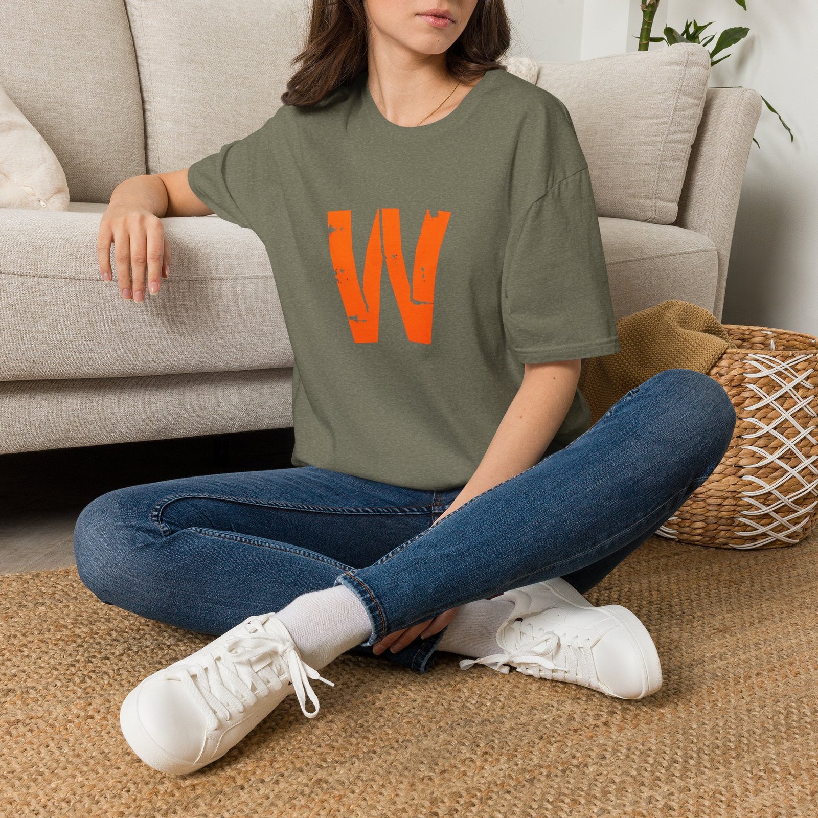 Distressed Orange 'W' Graphic T-Shirt - Image 28
