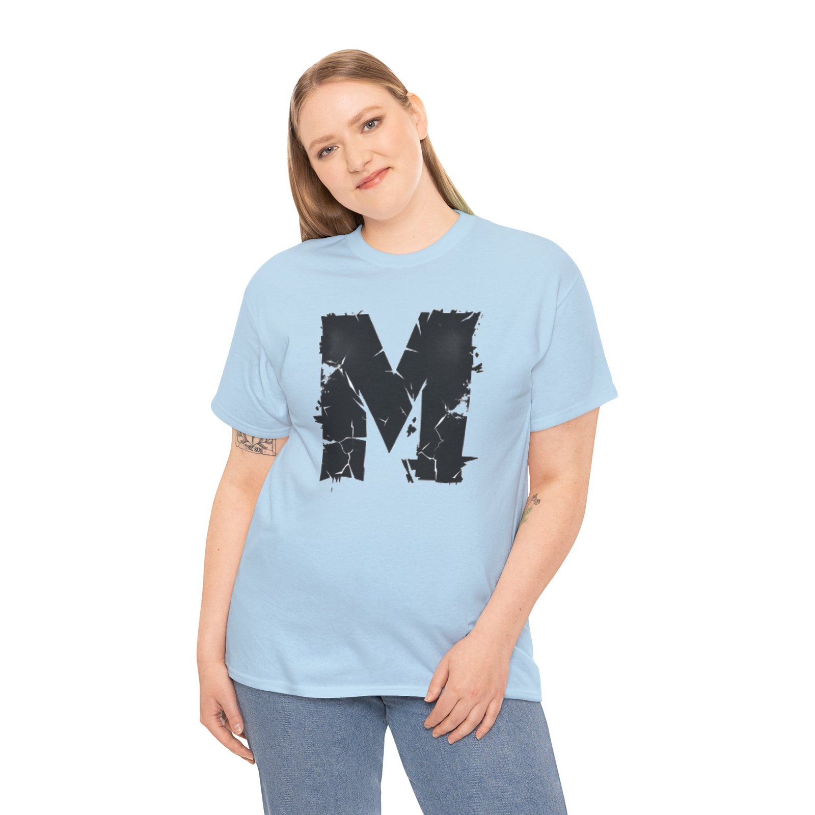 Distressed Black 'M' Graphic Tee — Monogram Initial Shirt - Image 54