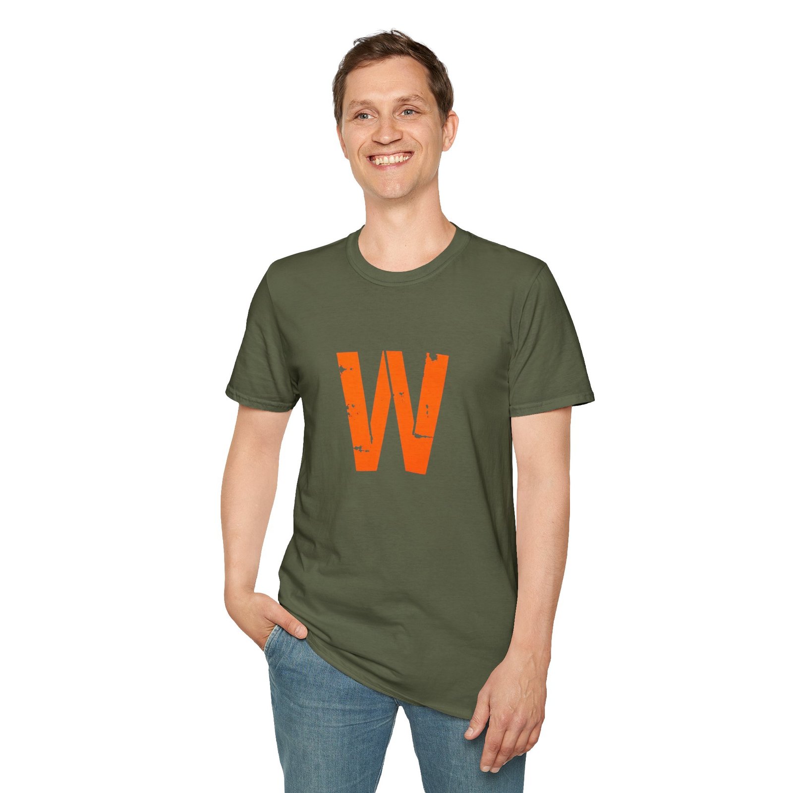 Distressed Orange 'W' Graphic T-Shirt - Image 39