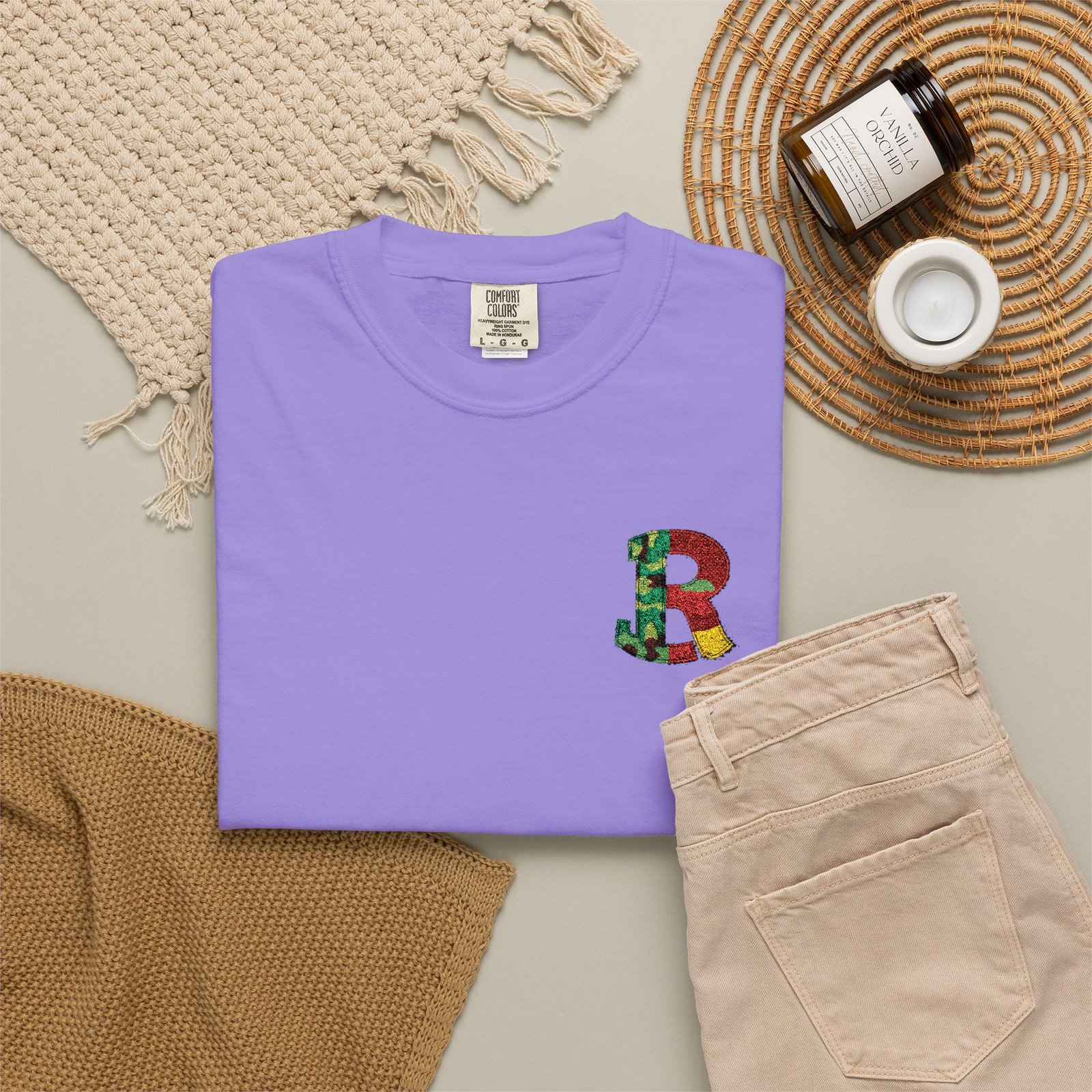 Floral Letter R Pocket T-Shirt — Botanical Monogram Tee - Image 69