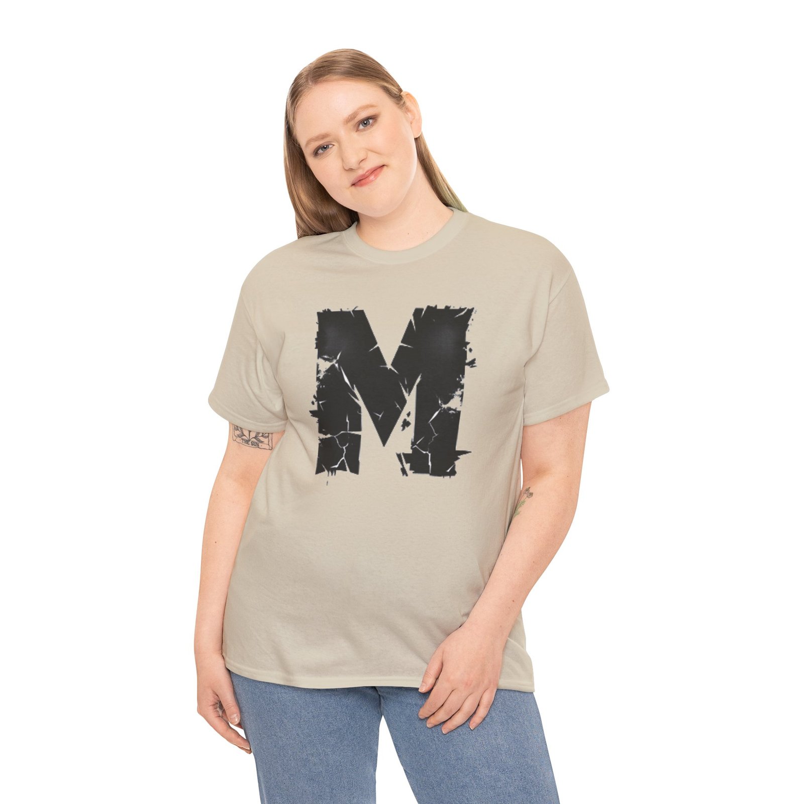 Distressed Black 'M' Graphic Tee — Monogram Initial Shirt - Image 19