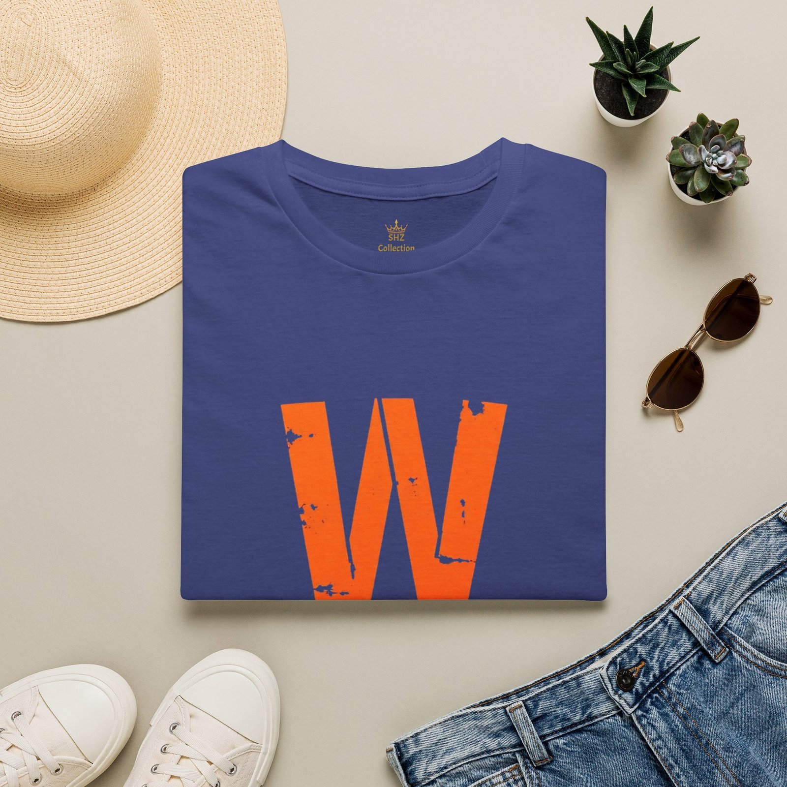 Distressed Orange 'W' Graphic T-Shirt - Image 77