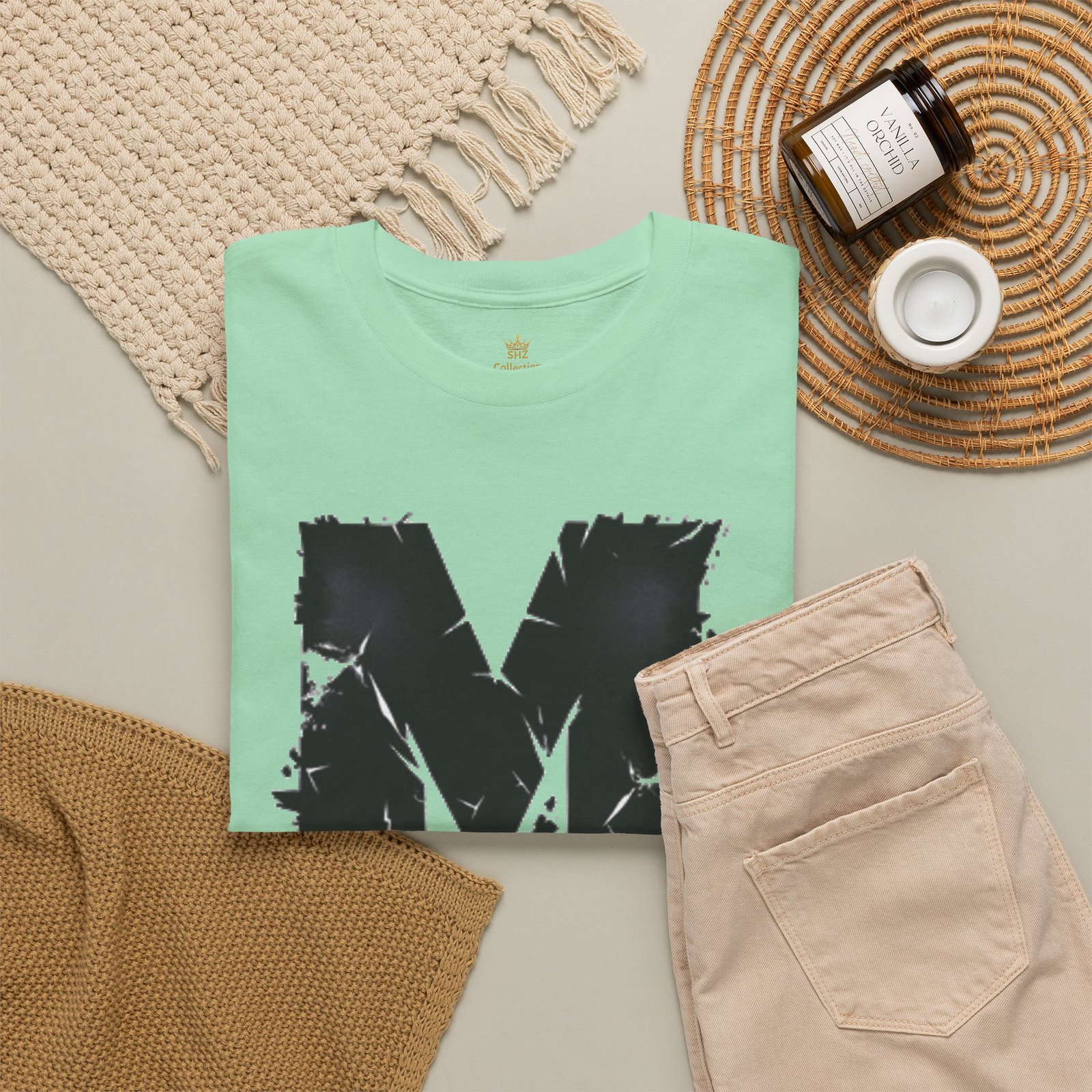 Distressed Black 'M' Graphic Tee — Monogram Initial Shirt - Image 38